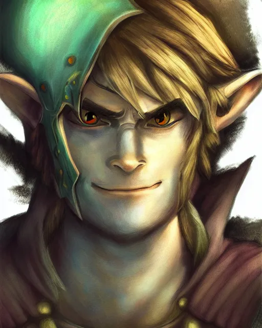 Prompt: A portrait of Link from Twilight Princess, digital art, concept art, heavy shading, colored, dramatic lighting