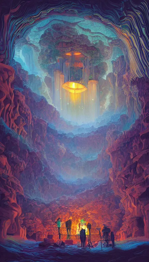 Prompt: The luminous cavern of endless dreams, italian futurism, Dan Mumford, da vinci, Josan Gonzalez