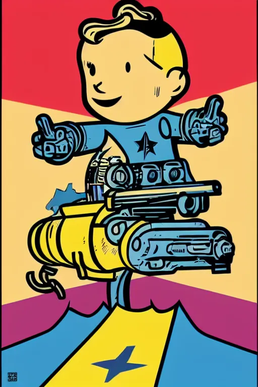 Image similar to fallout 7 6 retro futurist illustration art by butcher billy, sticker, colorful, illustration, highly detailed, simple, smooth and clean vector curves, no jagged lines, vector art, smooth andy warhol style