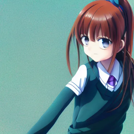 Image similar to a high detail portrait of high school girl by makoto sinkai, kyoto animation, kawaii, full body, in simple background, CLIP STADIO, mad painting