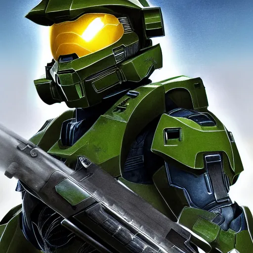 Prompt: super detailed professional photo portrait of the master chief from halo