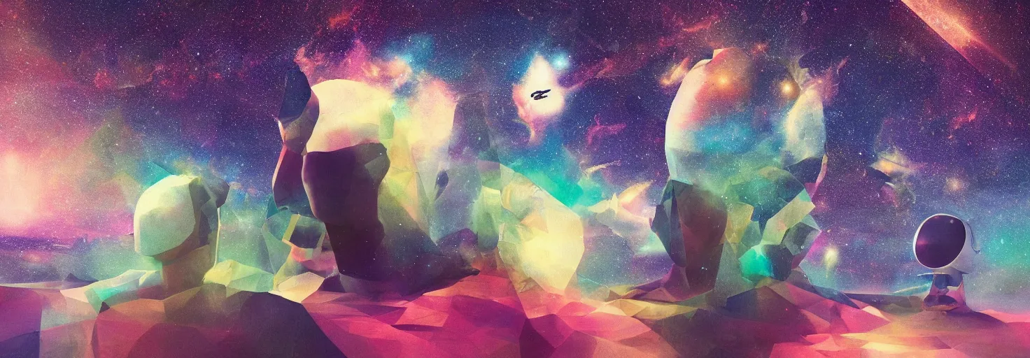 Prompt: mind - explding into the cosmos, mashup digital art masterpiece of beeple and jean giruad