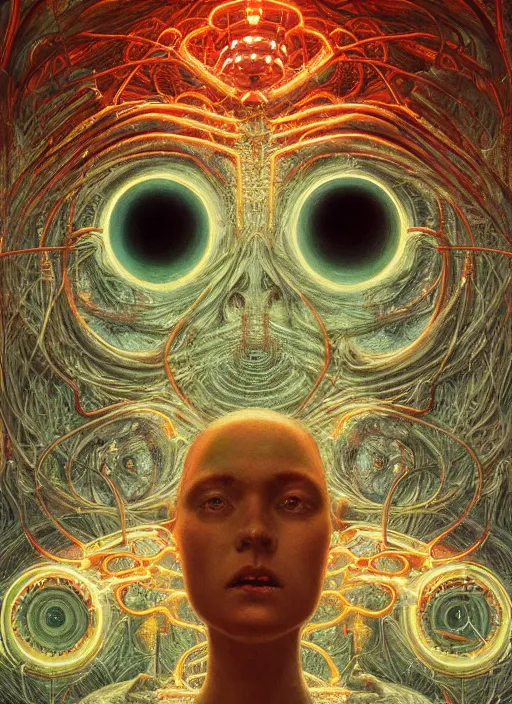 Prompt: A wall full of eyes, symmetrical, neon, RGB, glowing wires everywhere, pristine, by Edgar Maxence and Ross Tran, Zdzisław Beksiński, and Michael Whelan, gustav dore, H.R. Giger, 8k, octane render