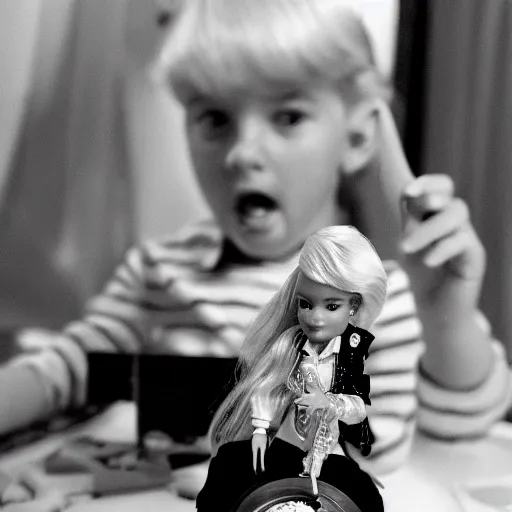Prompt: 3 5 mm macro photograph of a young donald trump playing w barbie dolls, highly detailed, 4 k