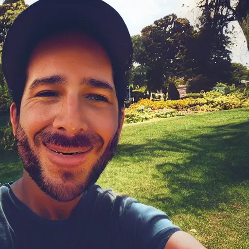 Image similar to happy man takes an instagram selfie using the front camera of an iphone 12 pro max highly detailed 4k quality