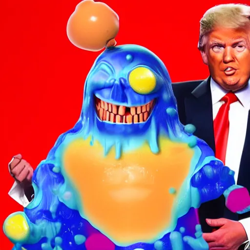 Prompt: donald trump getting slimed on nickelodeon