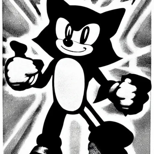 Image similar to sonic the hedgehog as the dictator of mexico in 1 9 7 6 black and white photograph