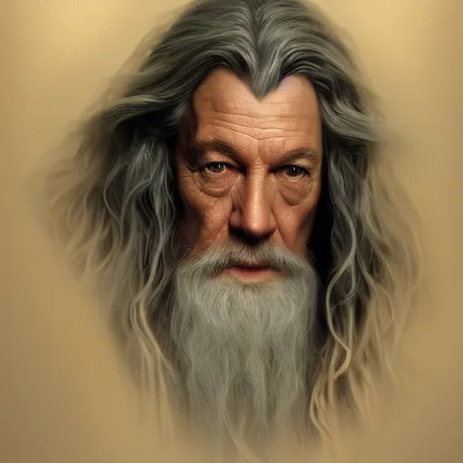 Image similar to a portrait of gandalf cinematic lighting, photorealistic, octane render, 8 k, depth of field, 3 d, art by artgerm and greg rutkowski and alphonse mucha and uang guangjian and gil elvgren and sachin ten