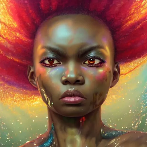 Prompt: ultra detailed illustration of a angry afro american anime girl covered in a sea of iridecent liquid, chrome metal material, lost in a dreamy oriental realm by Karol Bak, Ruan Jia, Moebius, hiroshi yoshida, Druillet, colorful, front view, vivid colors, 8k, coherent, anime vibes, uplifting, magical composition, artstation, synthwave, 8k, coherent, artgerm, uplifting, unreal engine, magical composition, artstation,