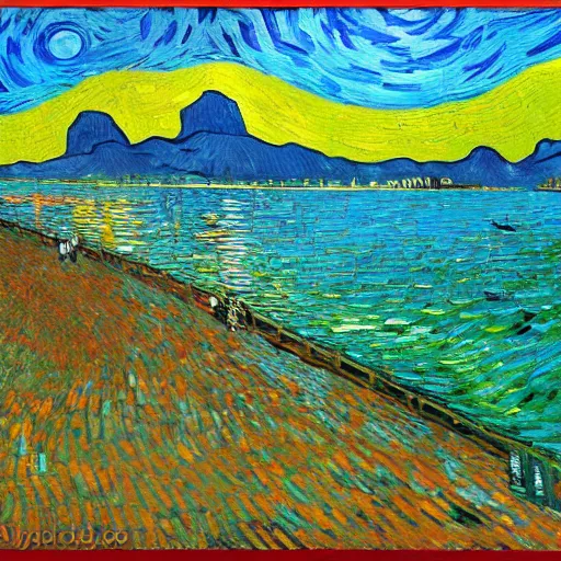 Image similar to rio de janeiro. van gogh style. oil painting.