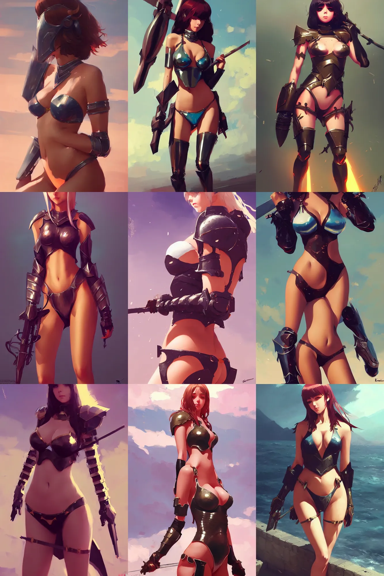 Image similar to gorgeous bikini armor knight by ilya kuvshinov, krenz cushart, Greg Rutkowski, trending on artstation
