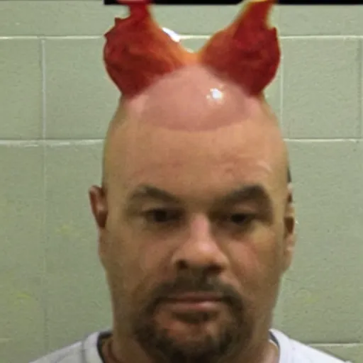 Image similar to an inmate has a chicken head instead of its own head