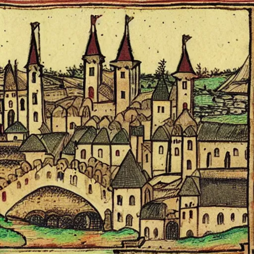 Prompt: a medieval city, medieval illustration