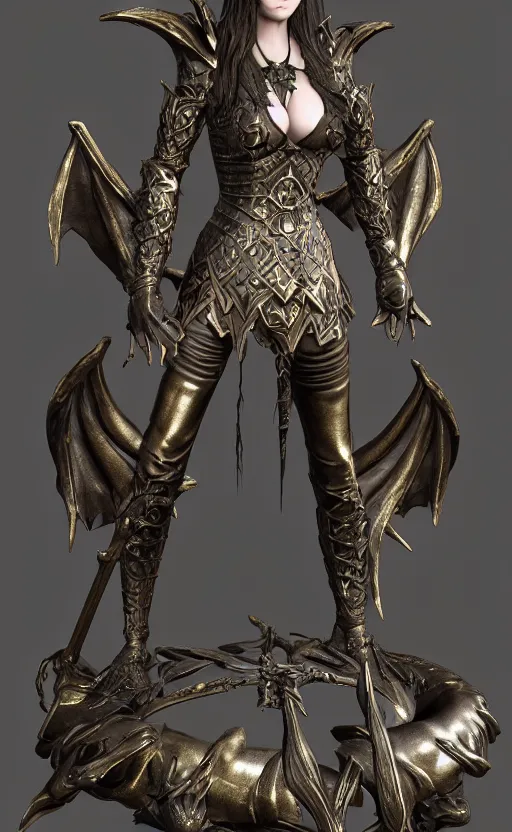 Prompt: Gothic elf princess in dragon armor, bronze statue, unreal engine, high detailed