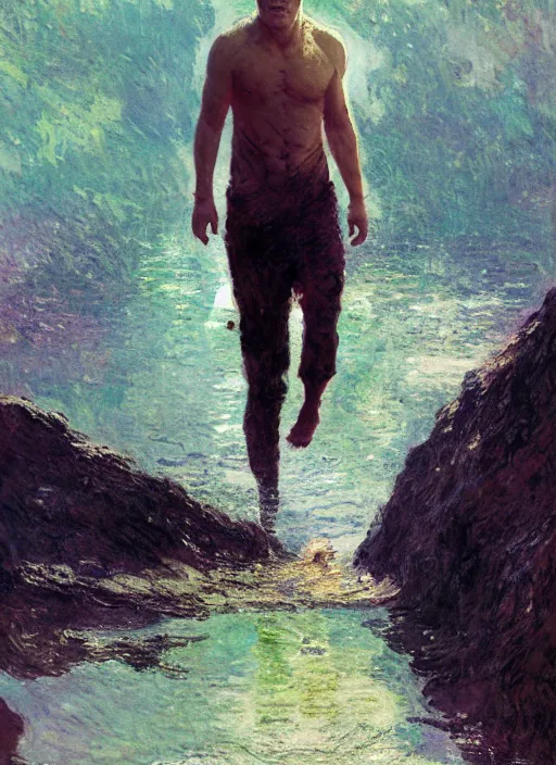 Prompt: matt damon emerging from pink water by greg rutkowski, claude monet, conrad roset, takato yomamoto, rule of thirds, sigma look, beautiful