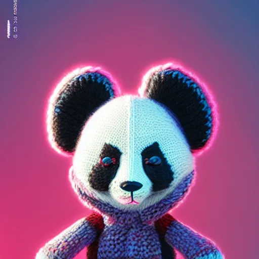 Image similar to knit candypunk panda, high - quality, character design!!!! beautiful lighting, magicpunk, dollpunk, 1 6 k, oled, octane, redshift, hyper detailed, excellent detail