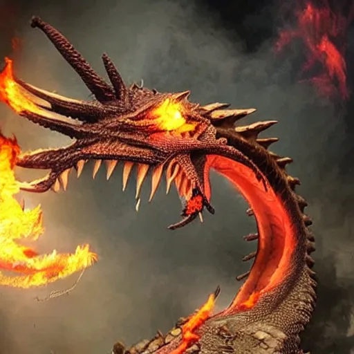 Image similar to hyper realistic dragon breathing fire,