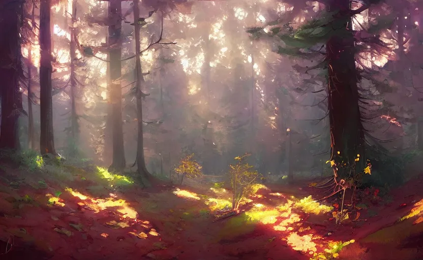 Image similar to dreamy magical forest by Atey Ghailan and Michael Garmash,