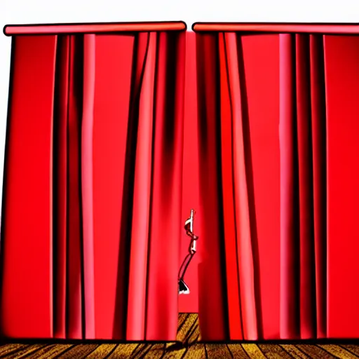 Prompt: red curtain, archives, decibel, puppet, capitalism, mouth shut, fortune, tuxedo