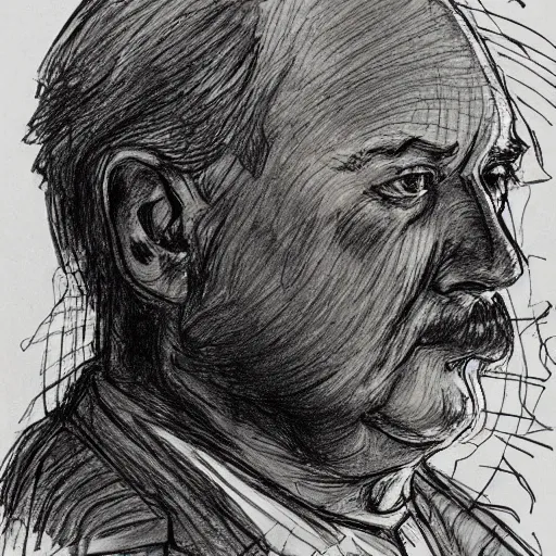 Image similar to a realistic yet scraggly portrait sketch of the side profile of a stern and sophisticated paul blart, trending on artstation, intricate details, in the style of frank auerbach, in the style of sergio aragones, in the style of martin ansin, in the style of david aja, in the style of mattias adolfsson