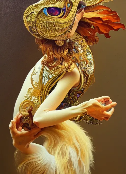 Prompt: oil painting of a new type of animal, intricate, elegant, highly detailed, lighting, painting, artstation, smooth, illustration, art by greg rutowski and alphonse mucha