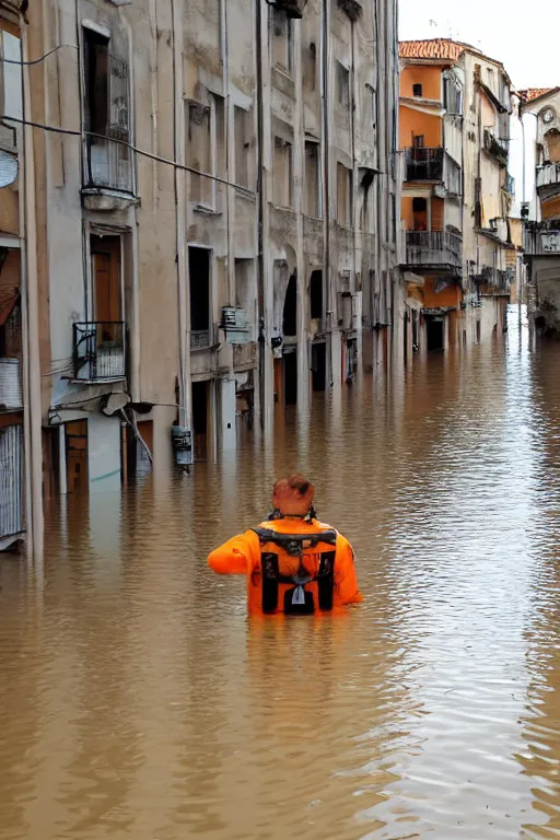 Prompt: a flooded Pescara City filled with orange juice, horror 1024 A