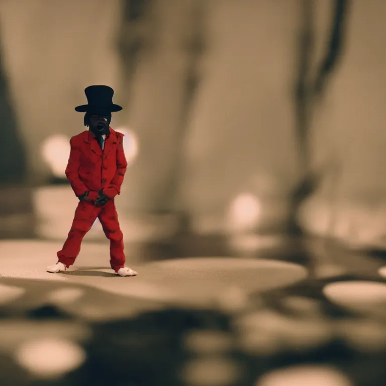 Image similar to a cinematic film still of a claymation stop motion film starring outkast, shallow depth of field, 8 0 mm, f 1. 8