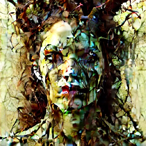 Image similar to highly detailed portrait of a female dryad with a wooden face. art by donato giancola, eugene delacroix, ruan jia, carl larsson, peter mohrbacher. trending on artstation, intricate details, energetic composition, horror themed, golden ratio, concept art, illustration, elegant art, global illumination