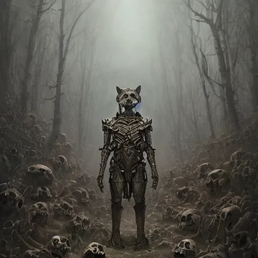 Prompt: bones and skull armor made of bones, anthropomorphic shiba inu, face, stuning 3 d render, masterpiece, glowing black aura, foggy dark graveyard, by donato giancola and greg rutkowski and wayne barlow and zdzisław beksinski, realistic face