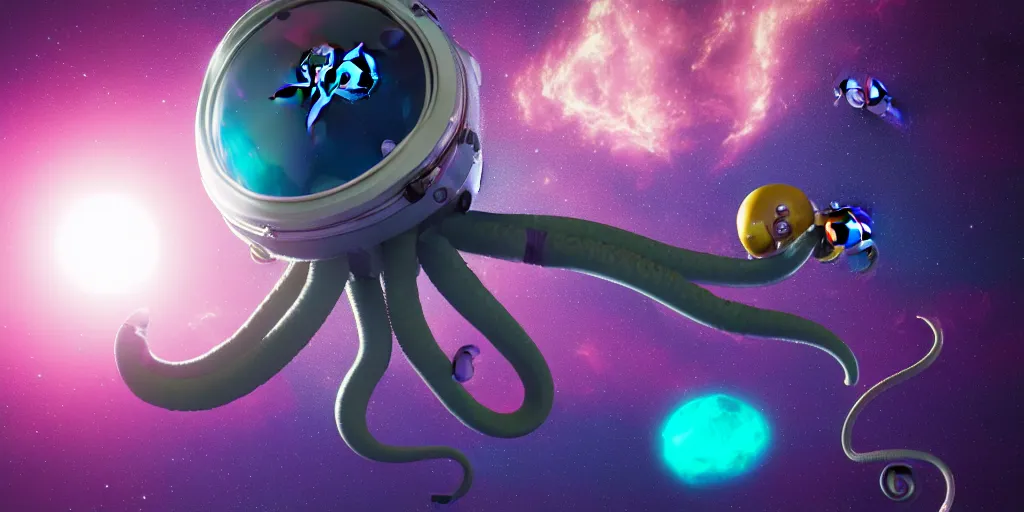 Image similar to octopuss astronaut in outer space, toon shading, ultrarealistic, octane render, nebula