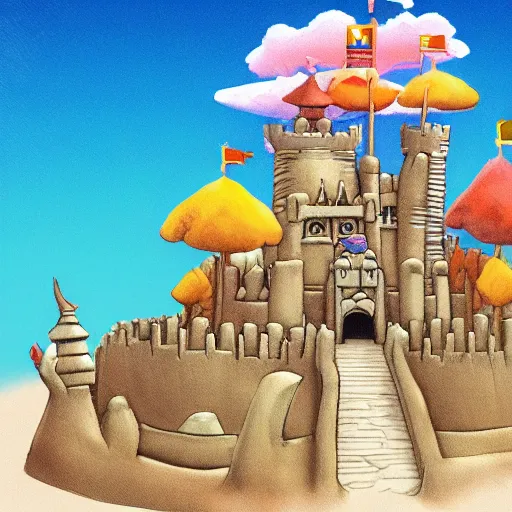 Image similar to magical sand castle kingdom studio Ghibli style