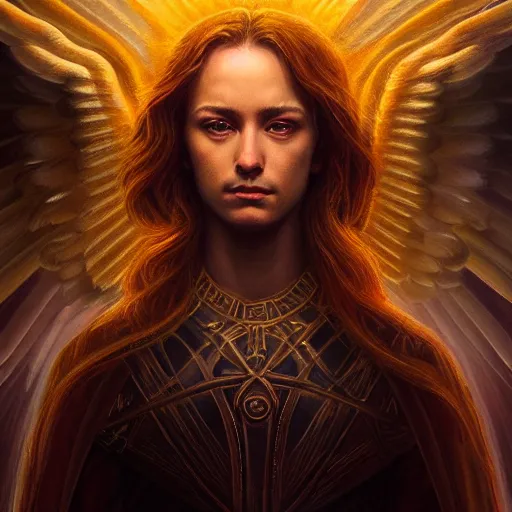 Image similar to Majestic gracious Archangel Michael portrait, atmospheric lighting, painted, intricate, volumetric lighting, beautiful, rich deep colors masterpiece, golden hour, sharp focus, ultra detailed, by Leesha Hannigan, Ross Tran, Thierry Doizon, Kai Carpenter, Ignacio Fernández Ríos