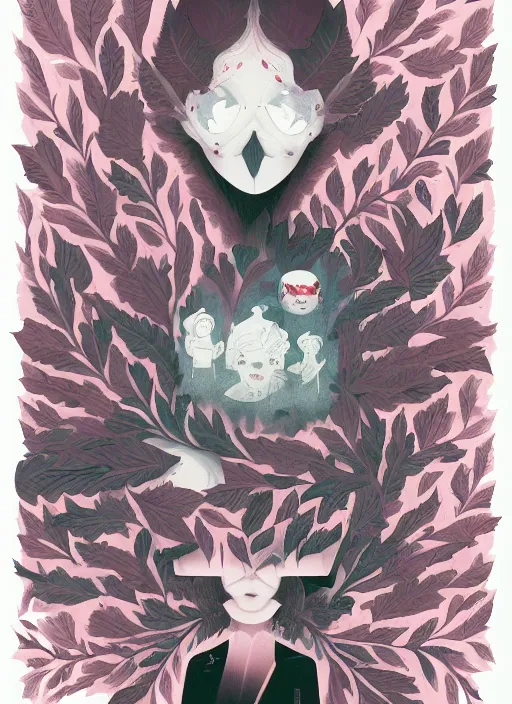 Prompt: portrait, nightmare anomalies, leaves by miyazaki, violet and pink and white palette, illustration, kenneth blom, mental alchemy, james jean, pablo amaringo, naudline pierre, contemporary art, hyper detailed