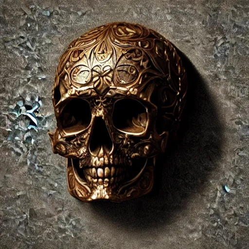 Prompt: hyper realistic photography of renaissance skull ornament relief leaves, cinematic, symmetric, artstation, cgsociety