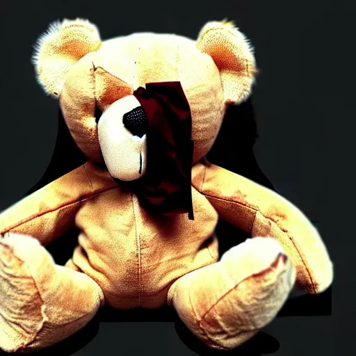 Image similar to teddy bear with a bloody skull face