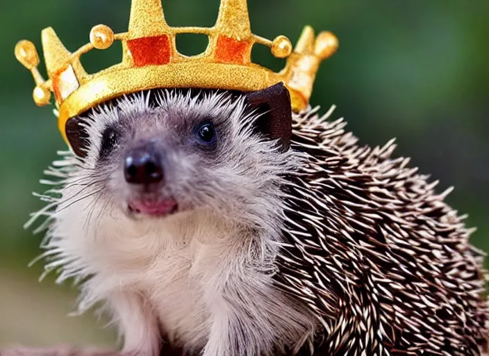 Prompt: a hedgehog wearing a crown, as a lion king character