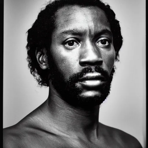 Image similar to Moses. Close-up studio portrait by Robert Mapplethorpe. Tri-x