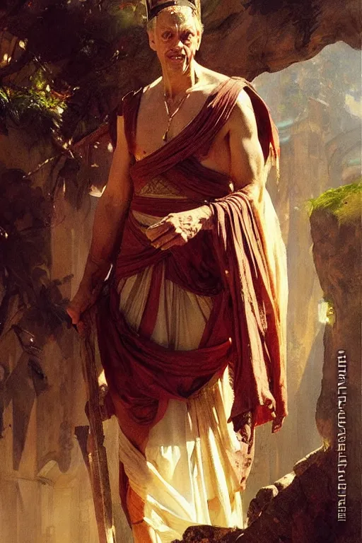 Image similar to ancient roman steve buscemi ascending wearing the civic crown, art by anders zorn, wonderful masterpiece by greg rutkowski, beautiful cinematic light, american romanticism by greg manchess, jessica rossier