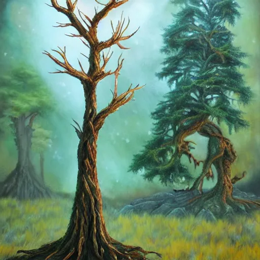Prompt: A 8 year old tree, fantasy painting, lots of detail