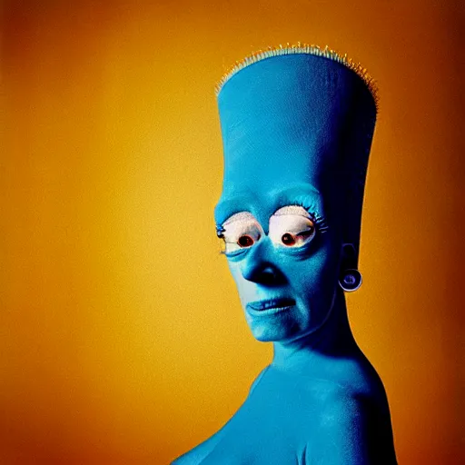 Image similar to uhd candid photo of marge simpson by steve mccurry and annie leibowitz