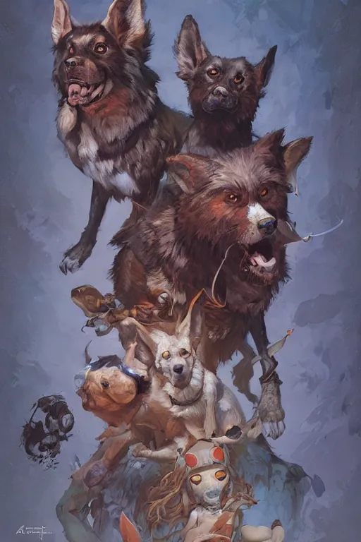 Image similar to portrait of the dogfolk cursed by the flute by artgerm and Craig Mullins, James Jean, Andrey Ryabovichev, Mark Simonetti and Peter Morbacher 16k