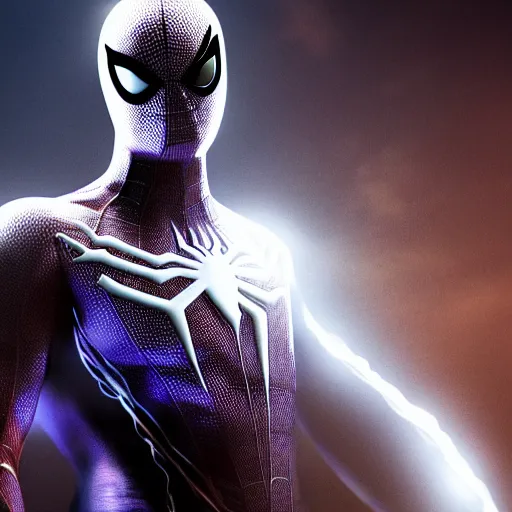 Image similar to character portrait of Spiderman merged with MoonKnight, 4k, highly detailed, cinematic lighting