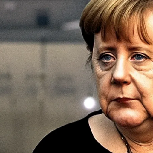 Prompt: Angela Merkel fighting Neo in the matrix movie