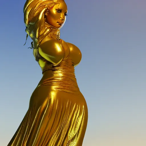 Image similar to golden statue of nicki minaj, ultra realistic, 8 k, highly reflective