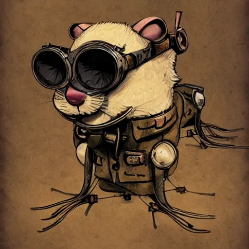 Image similar to a rat with steampunk googles, by Ian McQue