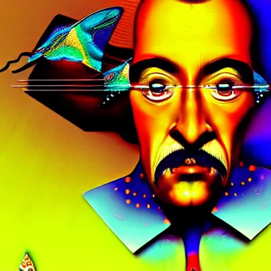 Image similar to portrait of a uncanny artist by Chor Boogie and Salvador Dali collaboration, digital art, mix of aesthetics, close up, high details