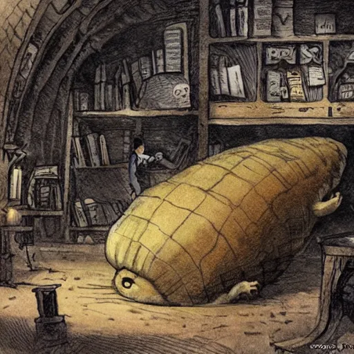 Prompt: giant slug runs amuck in hogwart lab with students, by jean - baptiste monge!!!