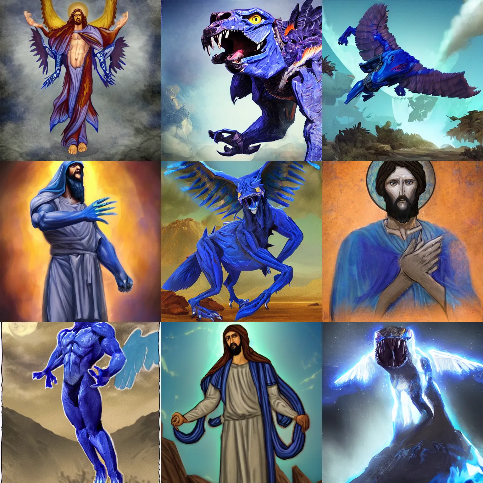 Prompt: deft blue raptor jesus