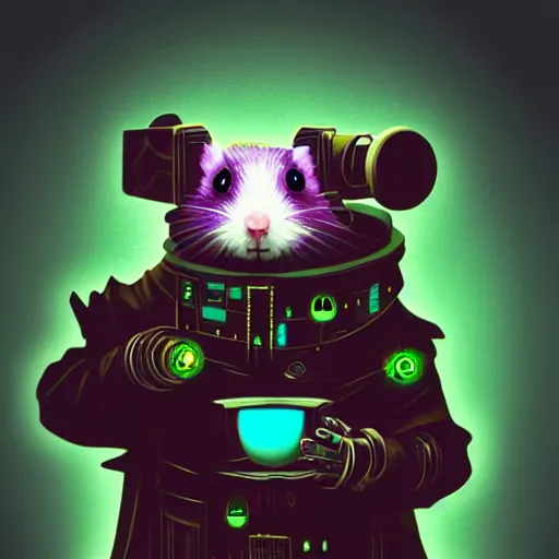 Image similar to a cute cyberpunk hamster as a supervillain, steam punk, gothic, 4 k