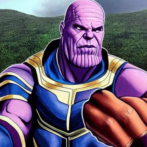 Image similar to thanos doing a selfie.